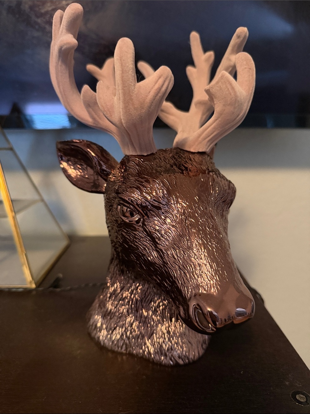 Bath & Body Works 3-Wick Candle Holder Brown Deer Head with Velvet Antlers